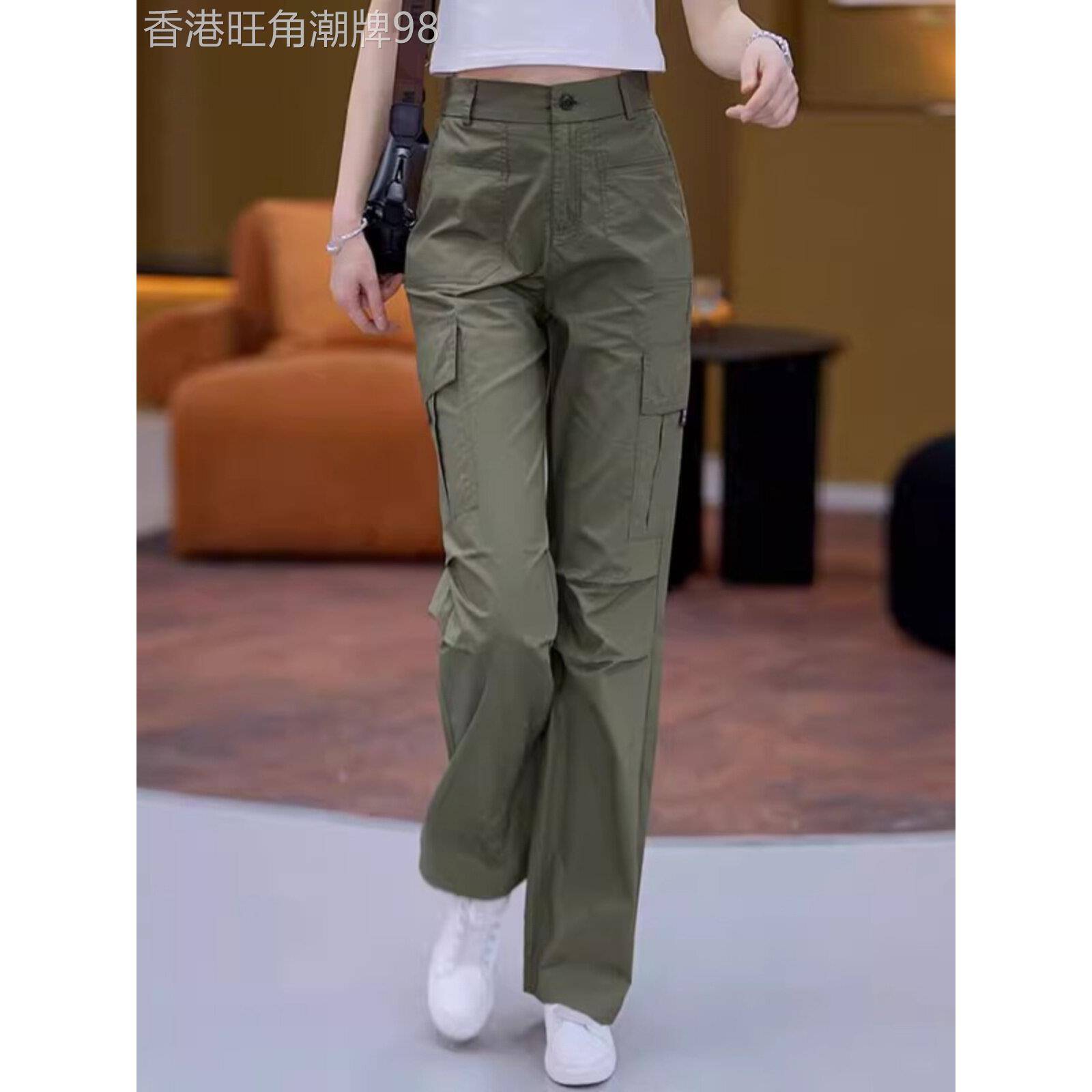军绿色工装裤女式夏季薄2025新款直筒裤宽松修身休闲裤远足裤