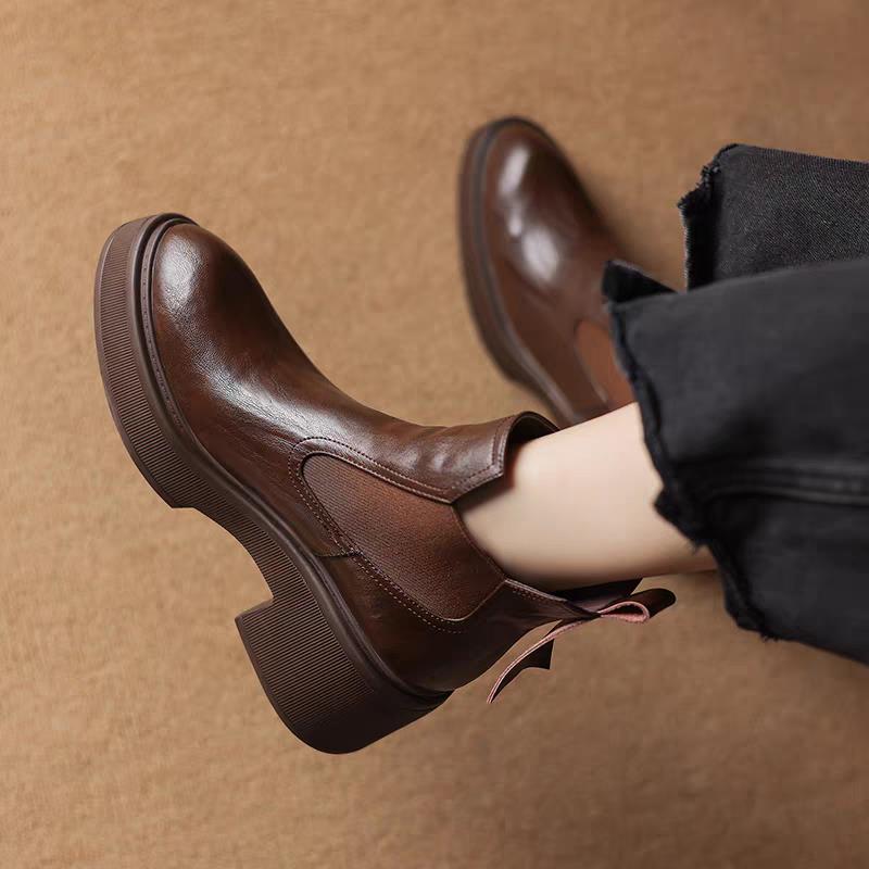 复古松糕厚底马丁靴女2025春秋季新款百搭休闲潮流尖头短靴高跟鞋