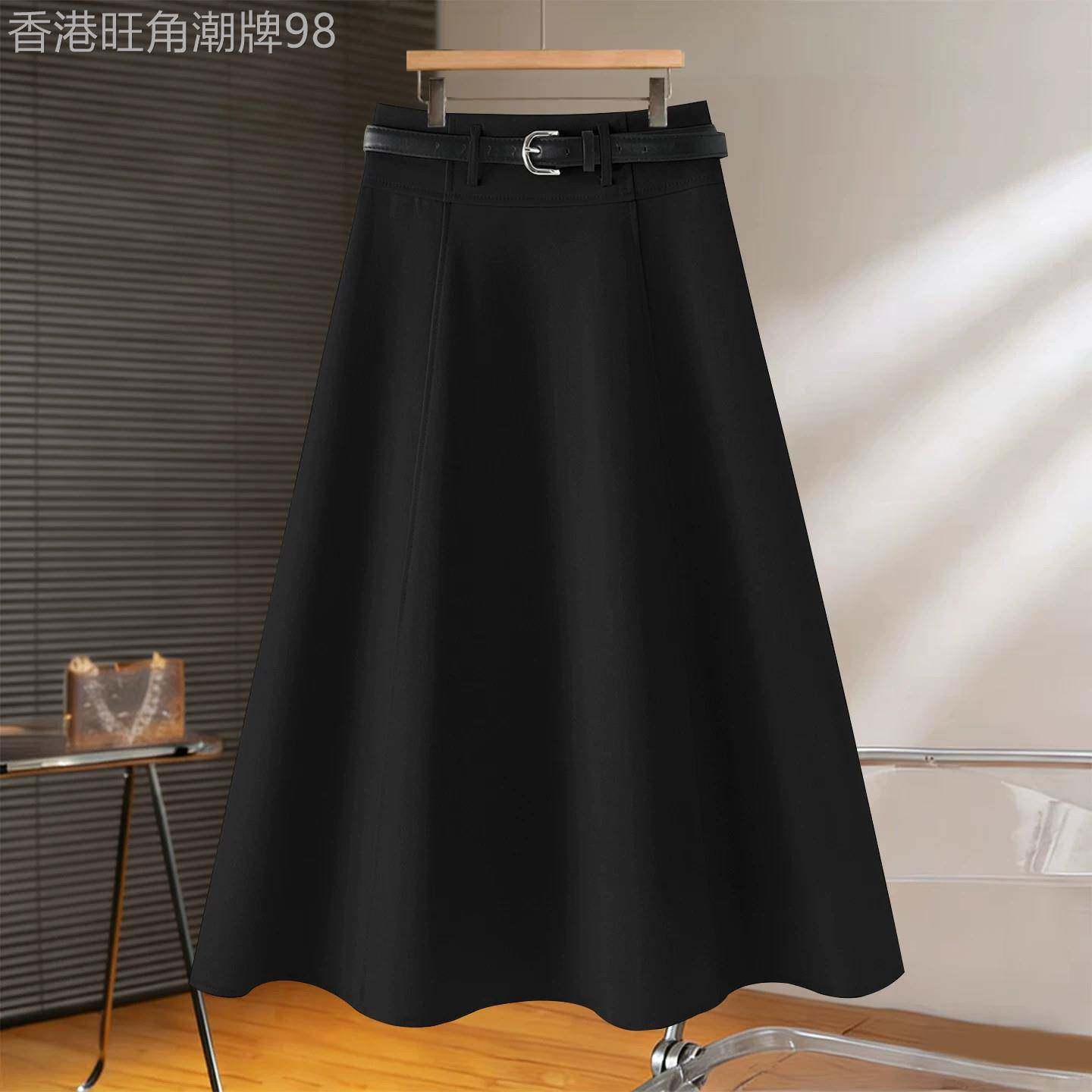 黑色高腰西装半身裙女2026春秋新款后拉链宽松显瘦a字中长款伞裙