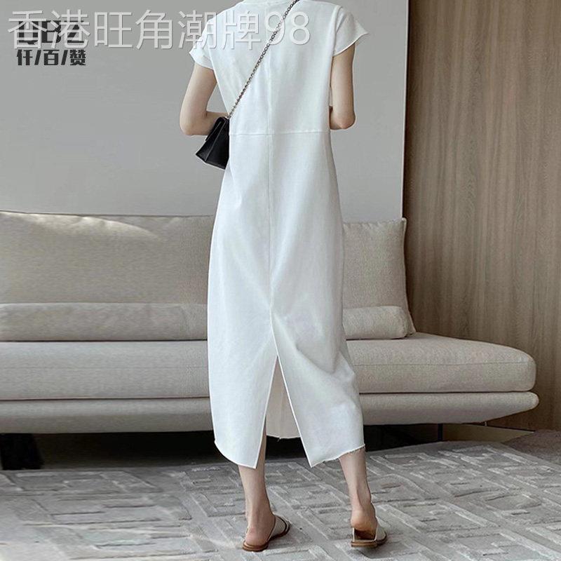 开叉洋装女春秋夏季设计感小众气质宽松过膝显瘦懒人长版T恤裙