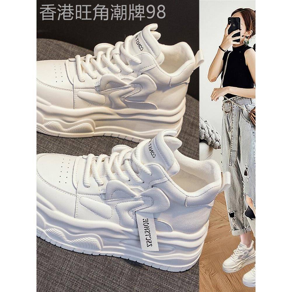 香港厚底松糕小白鞋女2025春季新款爆款高帮运动鞋子增高休闲板鞋