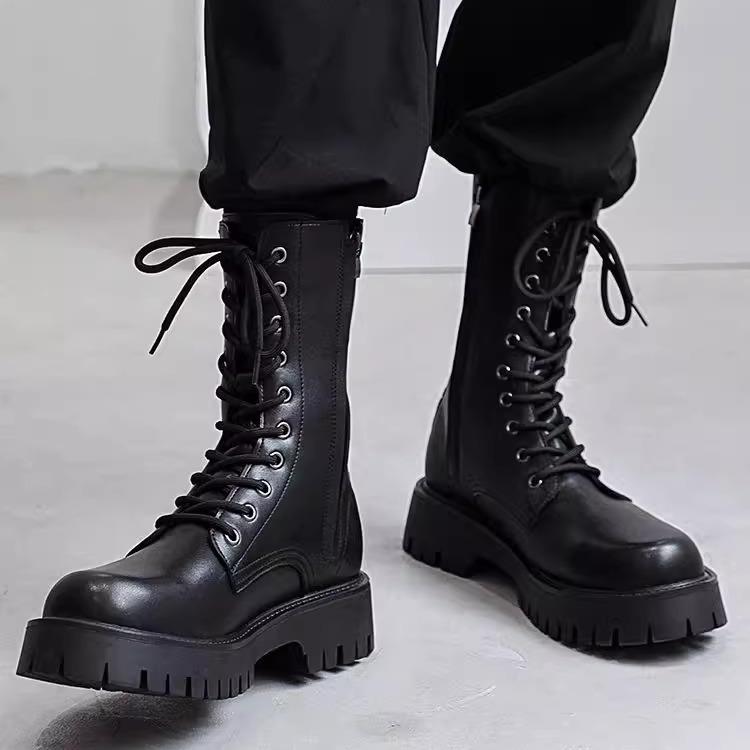 【香港专柜】真皮增高马丁靴男2025新款潮高帮长筒靴子秋冬季加绒