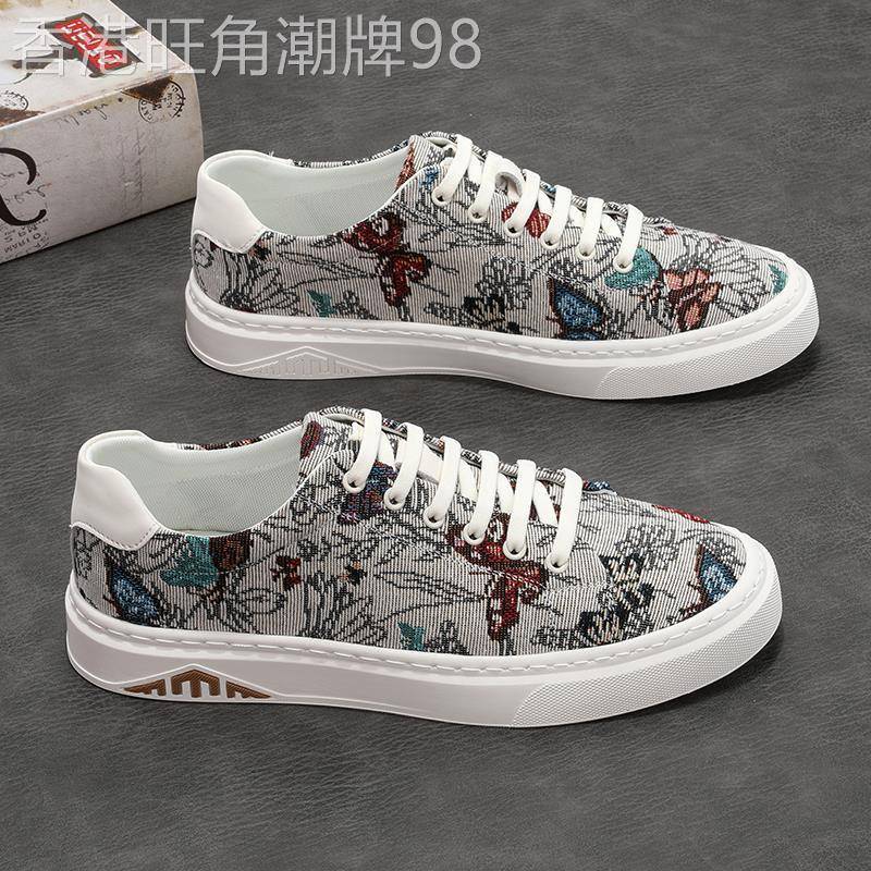 欧洲站 Tide BoutiqueCa流配色!潮流印花帆布鞋男款透气时尚板鞋
