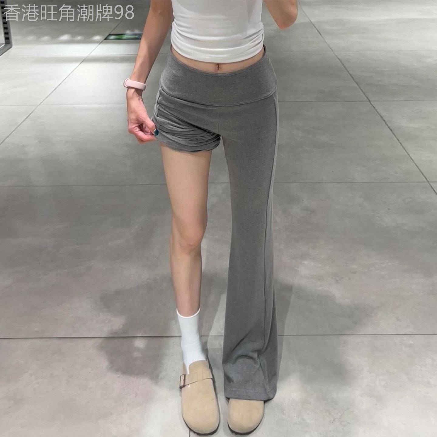 灰色微喇裤女夏薄款小个子2026新款低腰显瘦健身瑜伽休闲运动裤子