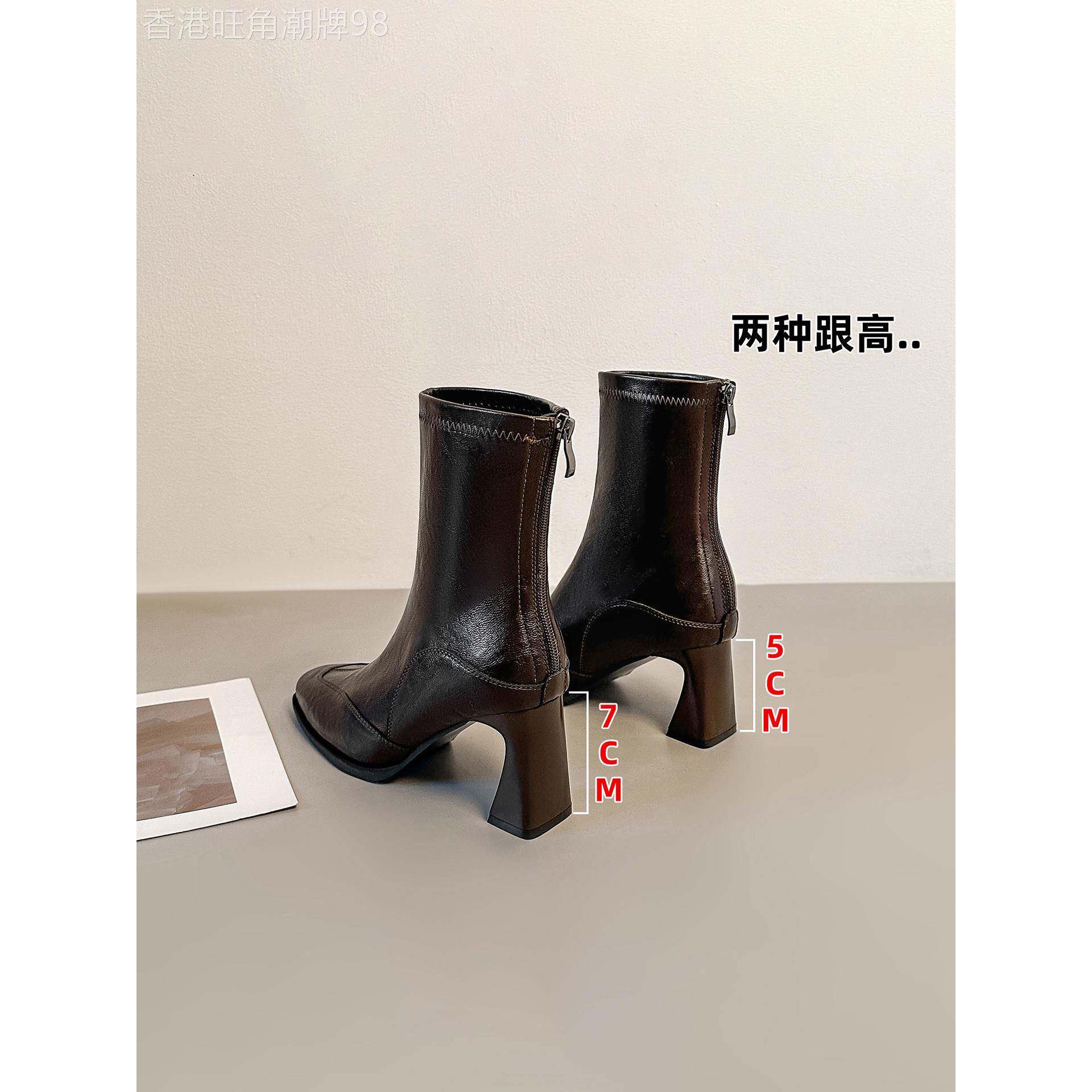 真皮高跟短靴女秋冬切尔西靴子2026新款粗跟英伦风增高瘦瘦马丁靴