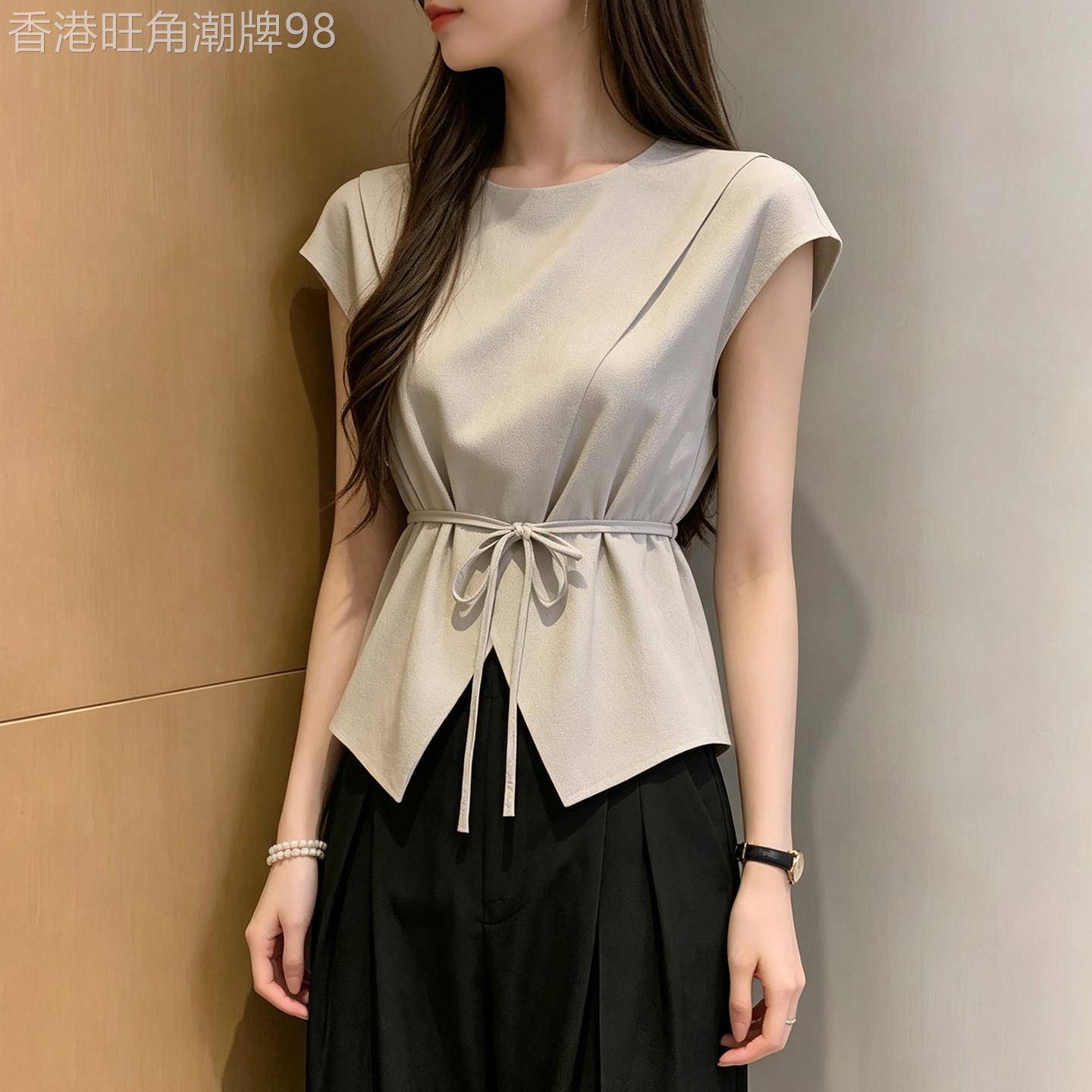 不规则飞袖独特短袖衬衫2026夏季新款雪纺衫杏色复古上衣衬衫女