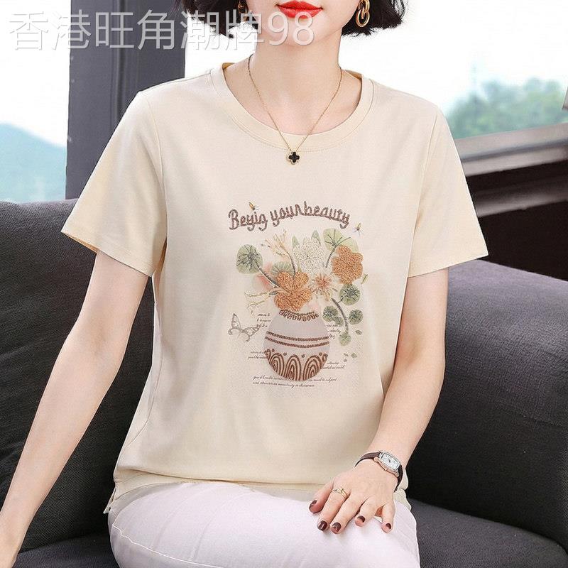 圆领短袖t恤女夏季薄款2026新款中老年休闲纯棉小衫半袖洋气上衣