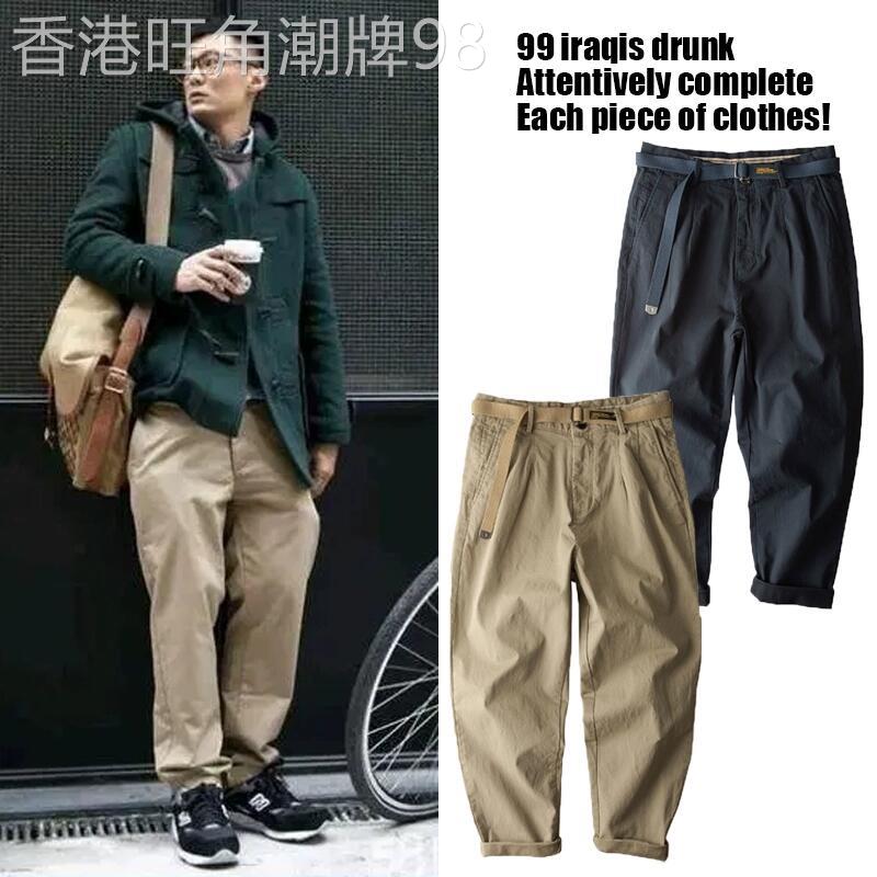 潮牌日系新款余文乐纯色休闲裤男百搭工装裤宽松大尺码九分裤锥形