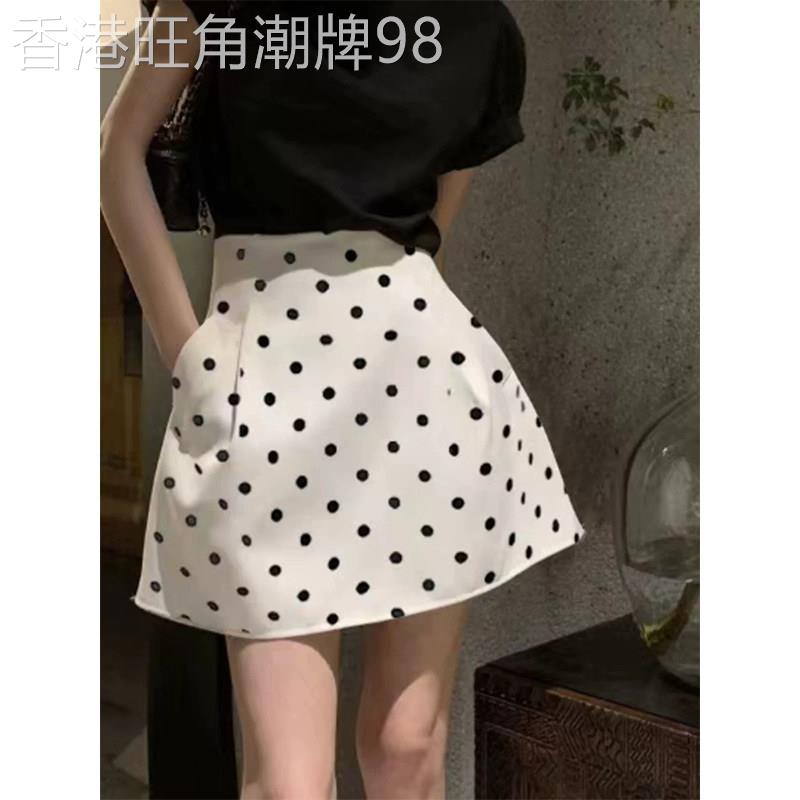 白色法式复古高腰波点半身裙女夏季欧货小个子蓬蓬短裙百搭A字裙