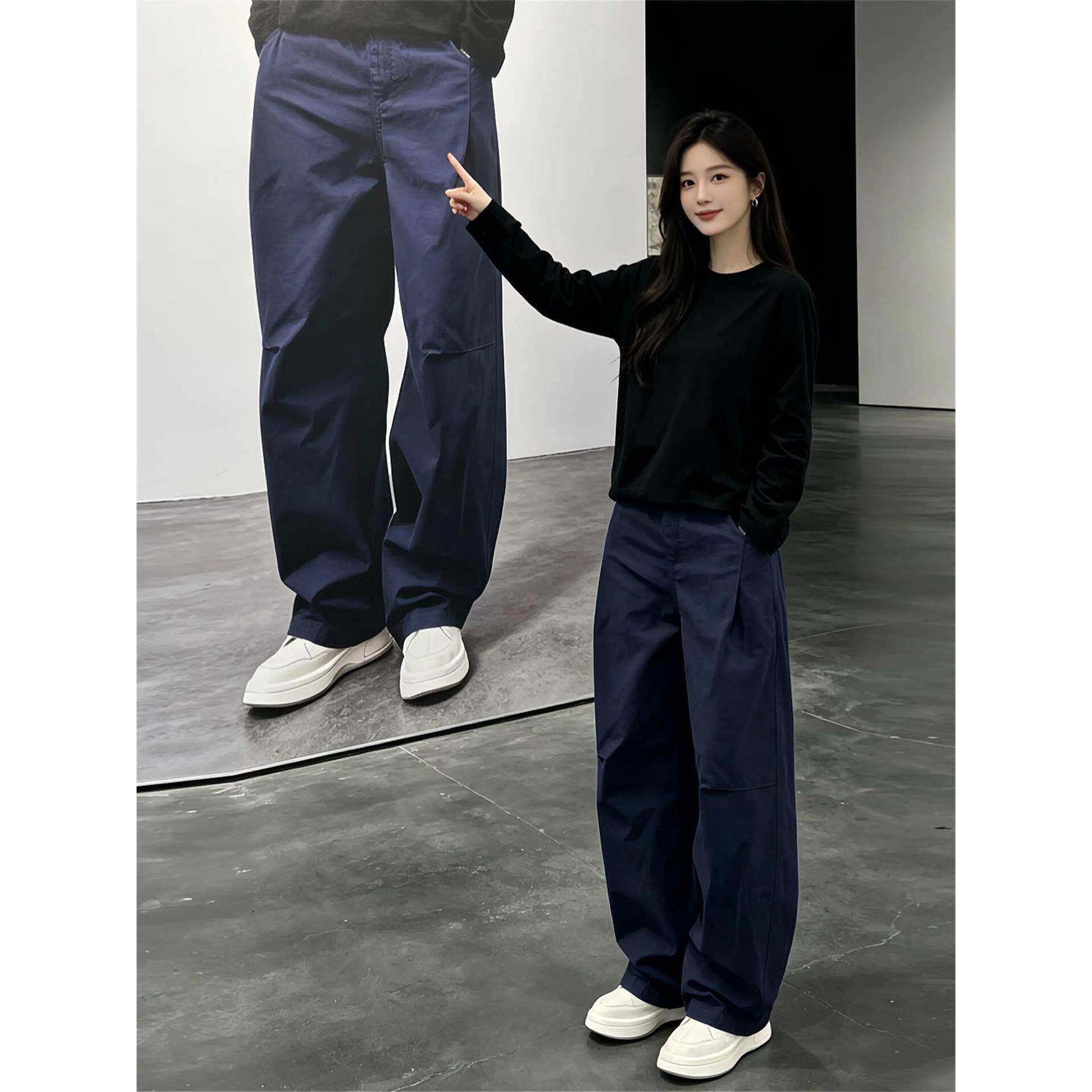 潮牌美式藏青色尼龙褶皱弯刀裤男夏季户外百搭工装休闲软壳冲锋裤