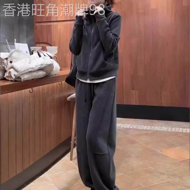 运动套装女秋冬加绒2025新款连帽卫衣外套阔腿裤子休闲时尚两件套