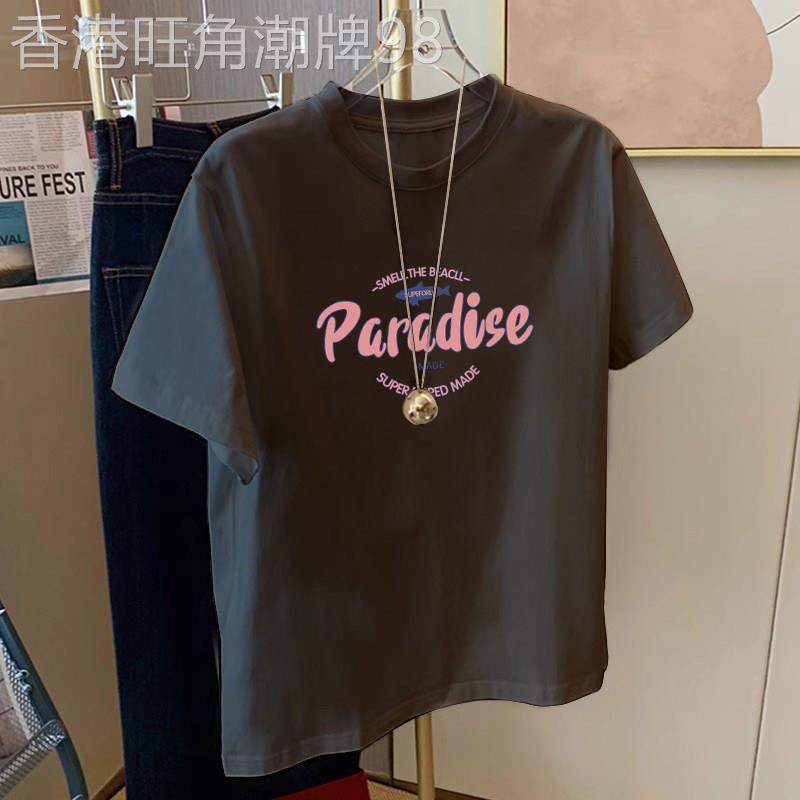 韩国2025夏季新款灰色纯棉短袖t恤女宽松百搭时尚字母印花上衣潮