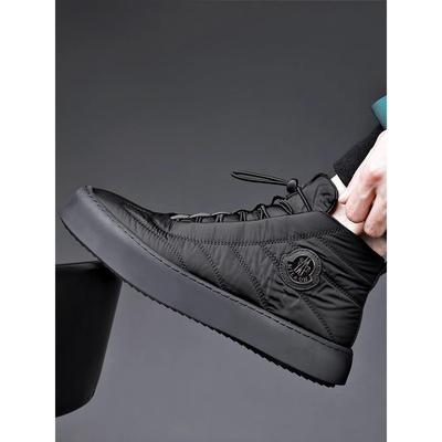 马丁靴男款秋冬2025新款加绒保暖棉鞋休闲高帮板鞋一脚蹬男士布鞋