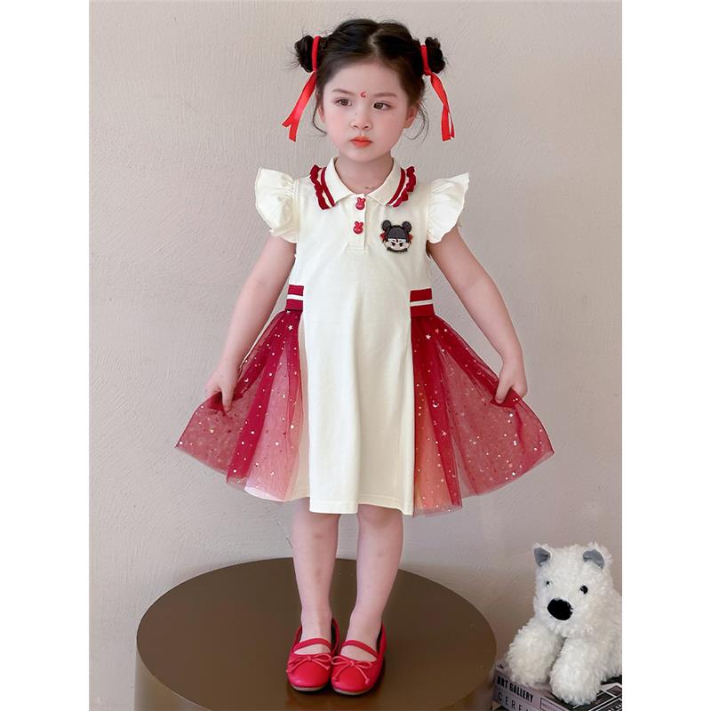 TTIT童哪咤连衣裙夏季2025新款儿童polo裙女宝宝洋气公主裙