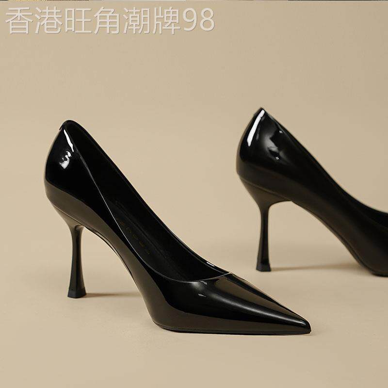 黑色高跟鞋女职业细跟春秋季2026新款漆皮不累脚法式尖头工作单鞋