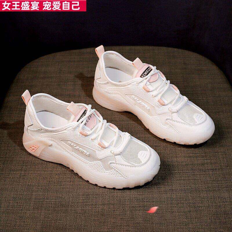 潮牌运动鞋女2025新款夏季百搭透气时尚网面平底小白鞋薄款跑步鞋