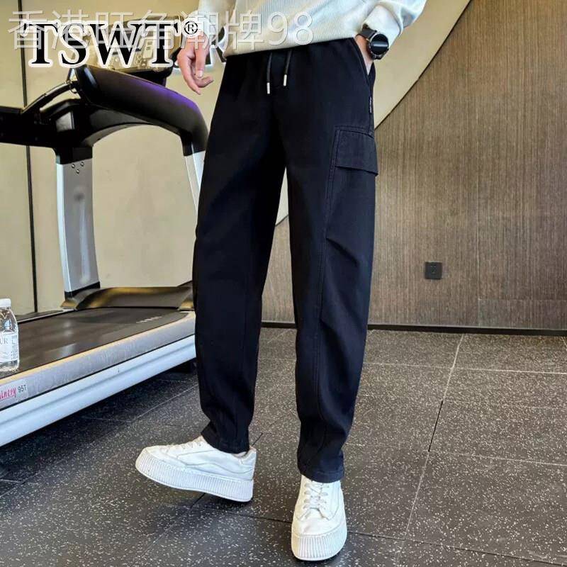 高端黑色工装裤男夏季薄款复古多口袋宽松百搭束脚休闲裤男士长裤