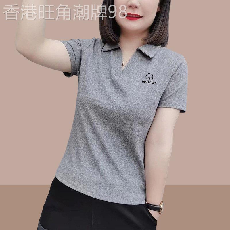 翻领短袖t恤女士夏装2026新款宽松显瘦减龄polo衫减龄洋派上衣女图片