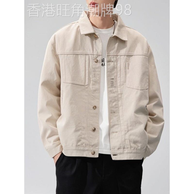 潮牌2525牛仔外套男士春秋季新款百搭休闲男装白色工装时尚夹克
