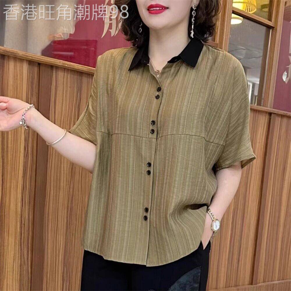 2026夏季新款中年妈妈时尚棉麻纯色短袖衬衫女宽松减龄显瘦薄上衣