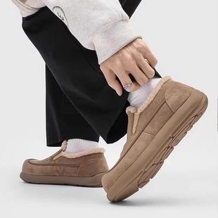 反绒皮乐福鞋男款一脚蹬加绒加厚户外保暖雪地靴冬季防滑懒人棉鞋