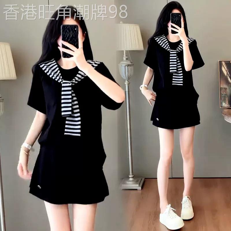 韩版时尚套装女2026年夏季新款宽松百搭小个子黑色短袖短裤两件套