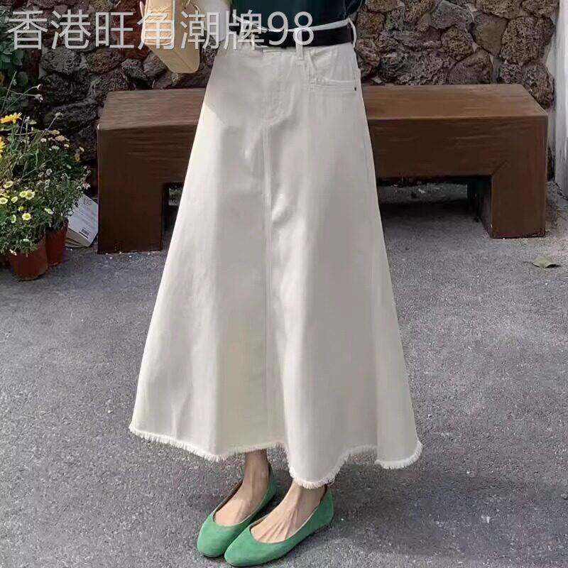 牛仔半身裙女春夏2026新款韩版高腰宽松显瘦小个子A字毛边鱼尾裙