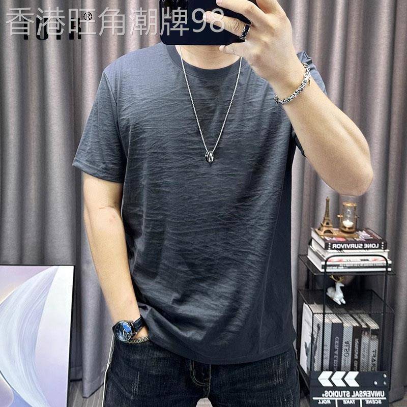 短袖t恤男士夏季圆领复古棉麻休闲上衣潮牌修身百搭纯色半袖T恤