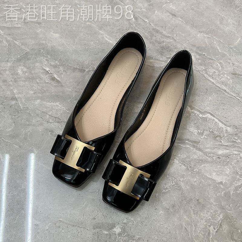 真皮方头平底单鞋女2025年新款春季小香风黑色浅口四季瓢鞋船鞋子