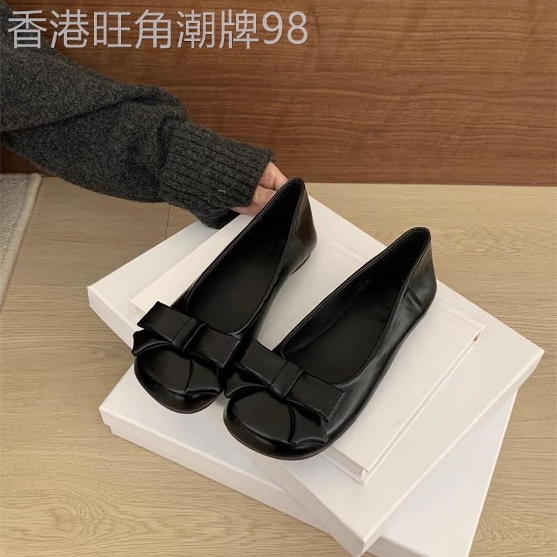 潮牌网红同款鞋蝴蝶结面包鞋女2026夏季黑色复古奶奶鞋单鞋平底鞋