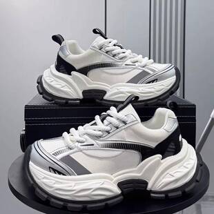 男鞋2025秋冬新款超火老爹鞋熊猫配色运动鞋子男厚底内增高休闲鞋