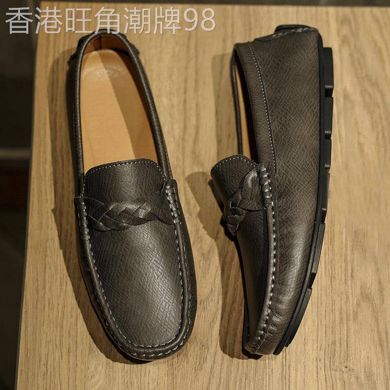 IT ins潮牌豆豆鞋男春季英伦真皮编织马衔扣软底开车套脚休闲皮鞋