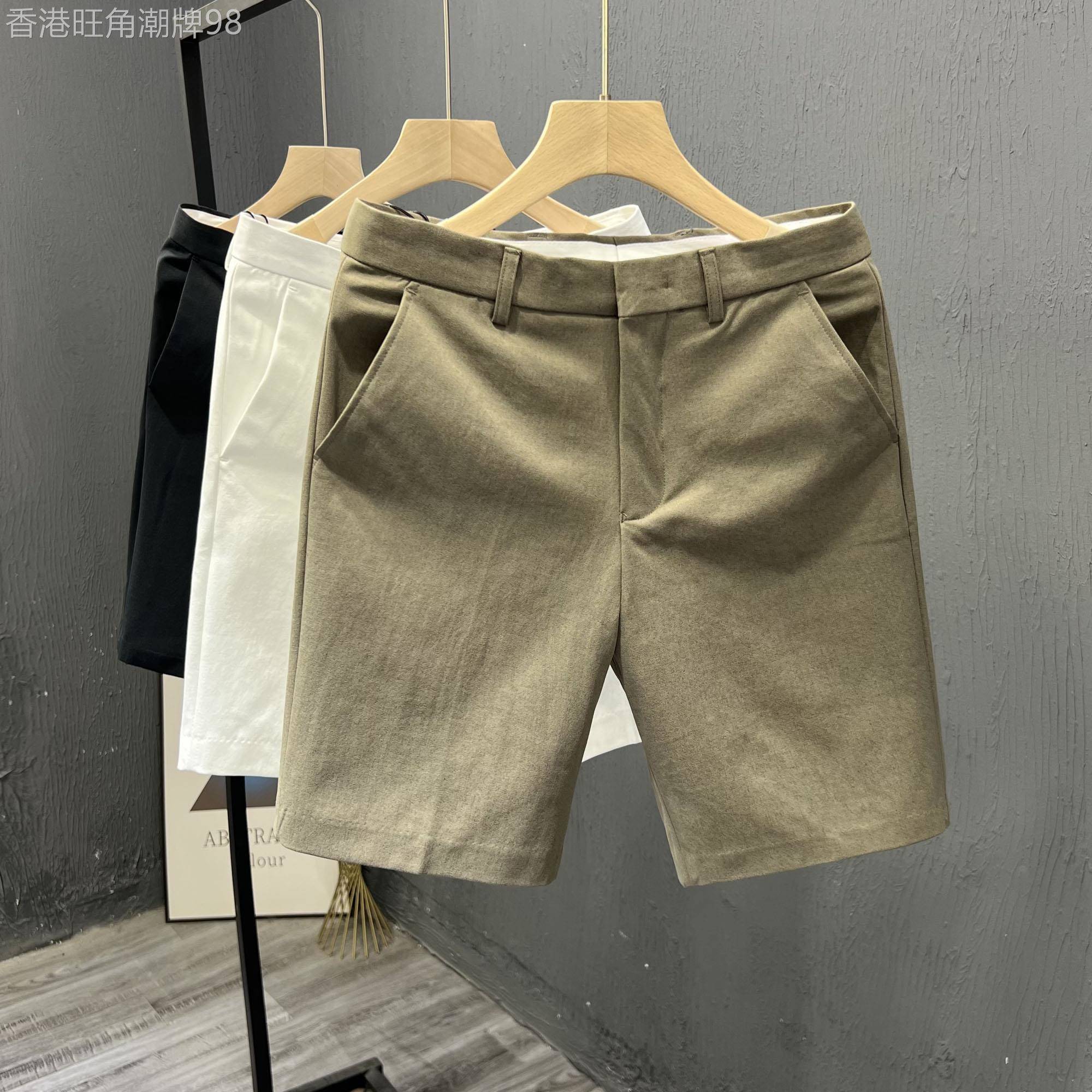 西装短裤男士夏季外穿修身直筒休闲中裤高端商务卡其色五分西裤男