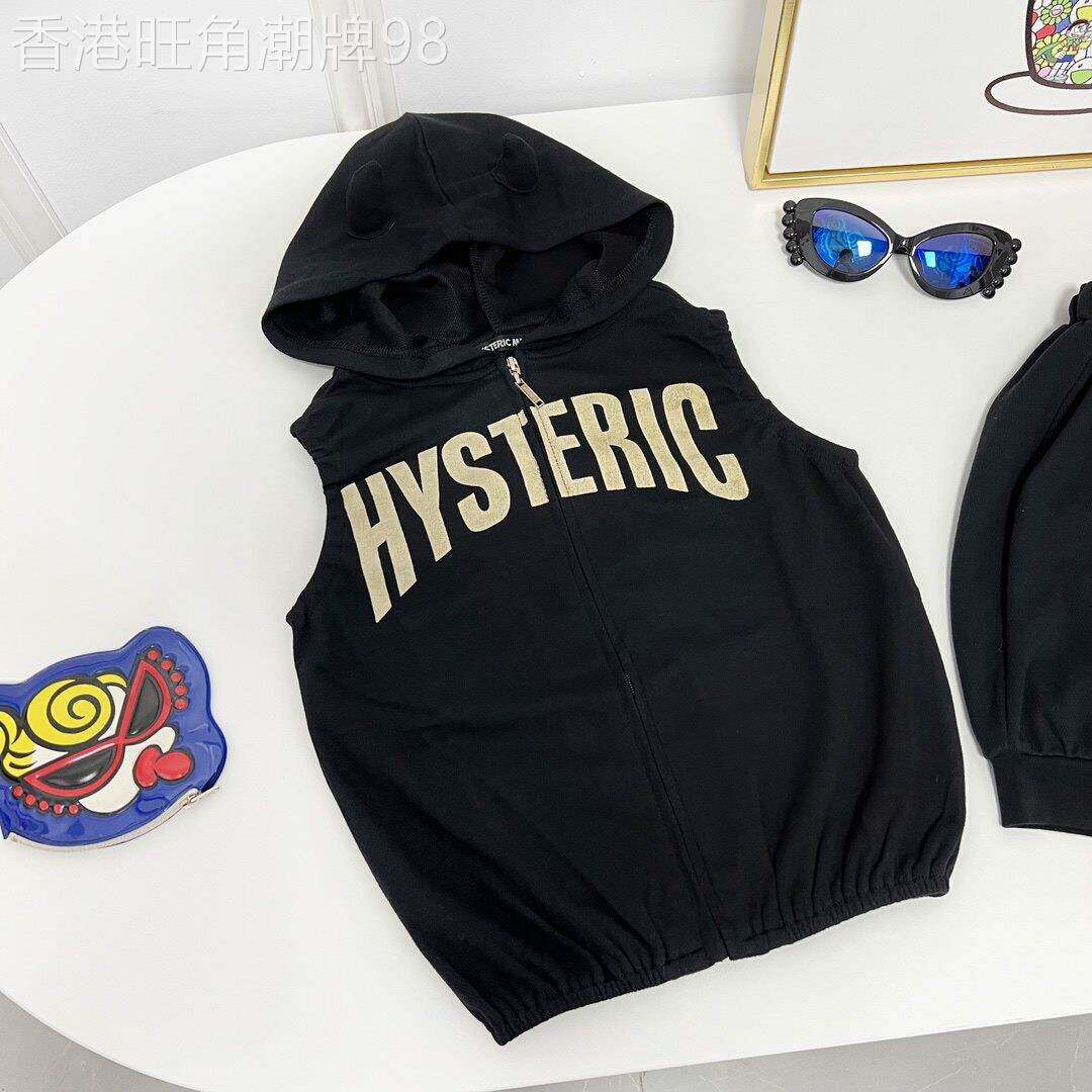 日系潮牌黑超奶嘴夏款童装恶魔印花拉炼连帽男女童背心儿童马甲背
