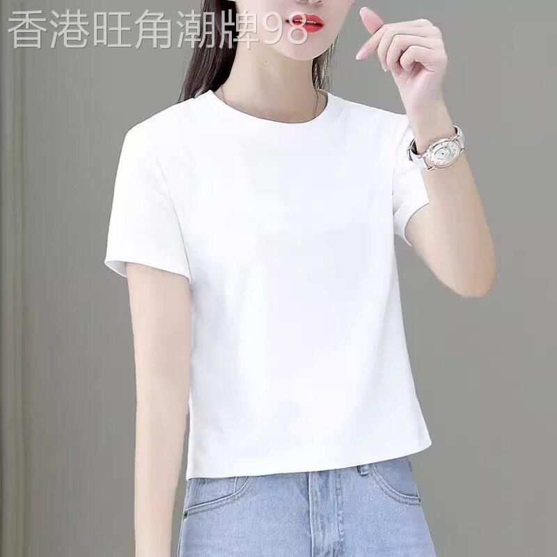 纯色短款短袖t恤女夏季白色T恤新款纯棉宽松圆领百搭小个子上衣