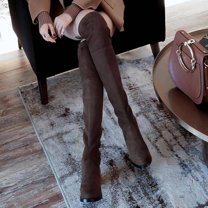 潮牌过膝长靴女秋冬新款厚高粗跟显瘦高筒靴子高跟弹力瘦瘦长筒靴