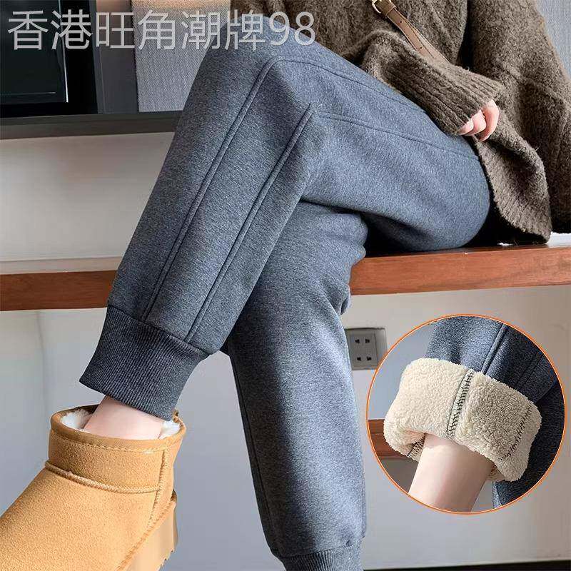 羊羔绒卫裤女2025新款大码胖mm束脚加绒加厚运动裤冬季外穿棉裤子