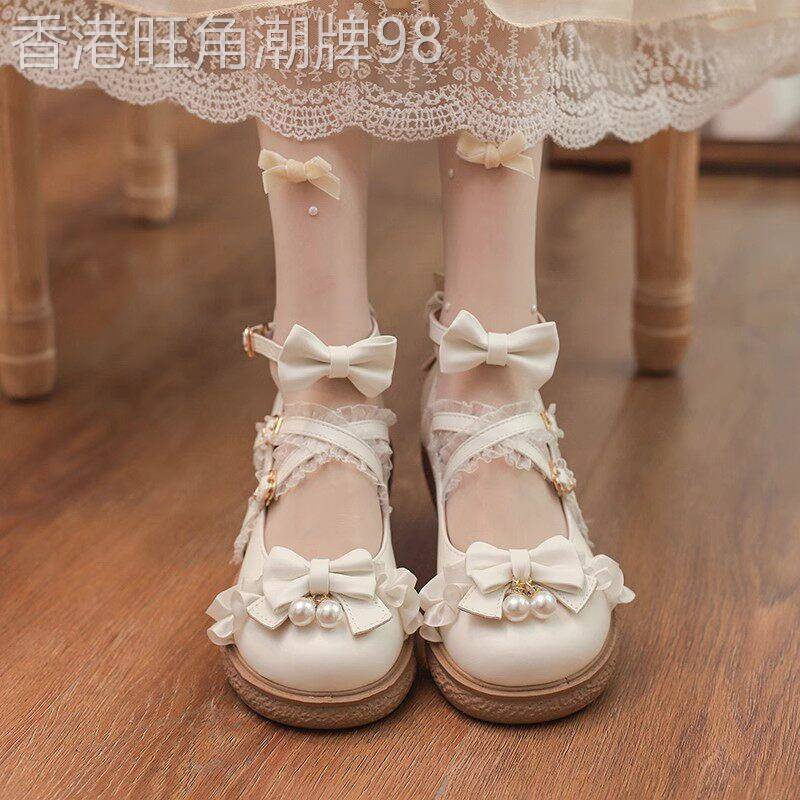 白色洛丽塔平底玛丽珍鞋女2025年夏季新款时尚舒适软底圆头小皮鞋