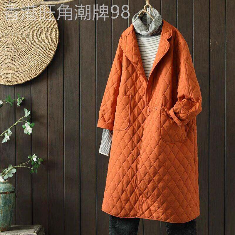 菱格羽绒棉服外套女秋冬新款夹棉加厚保暖女士中长款翻领棉衣棉袄