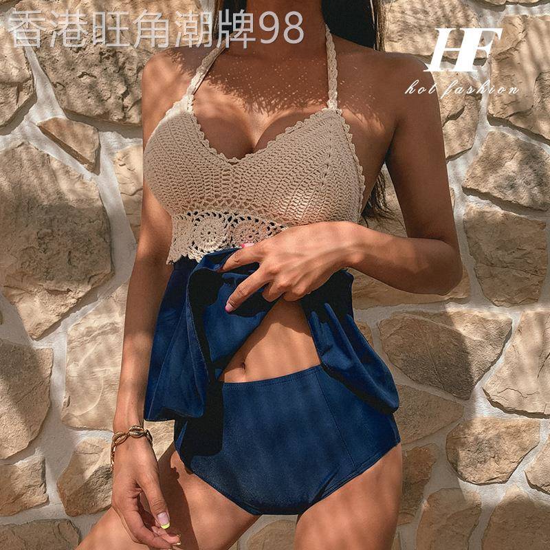 分体高腰比基尼泳衣女款泡温泉性感挂脖高级感荷叶边2026新款爆款