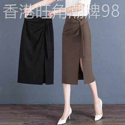 不规则西装半身裙女夏季2026新款高腰中长版包臀裙时尚开叉一步裙