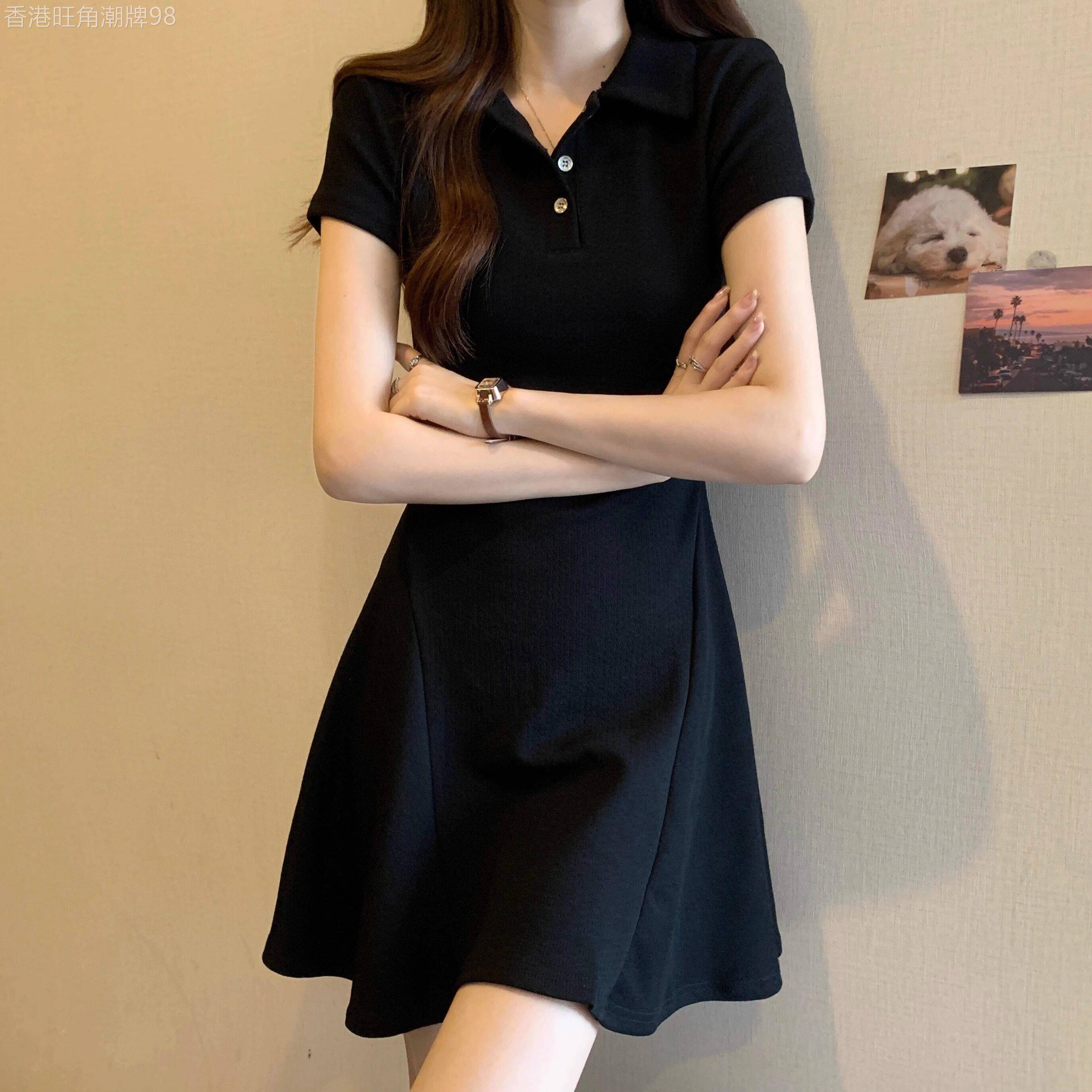 中长款Polo领短袖t恤裙女2025夏季大码胖mm收腰遮肚小个子连衣裙