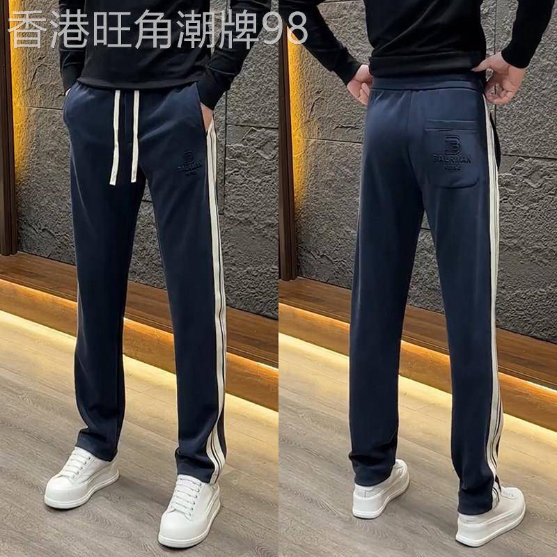 卫裤男士春秋季高端条纹直筒运动裤子韩版潮牌修身百搭抽绳休闲裤