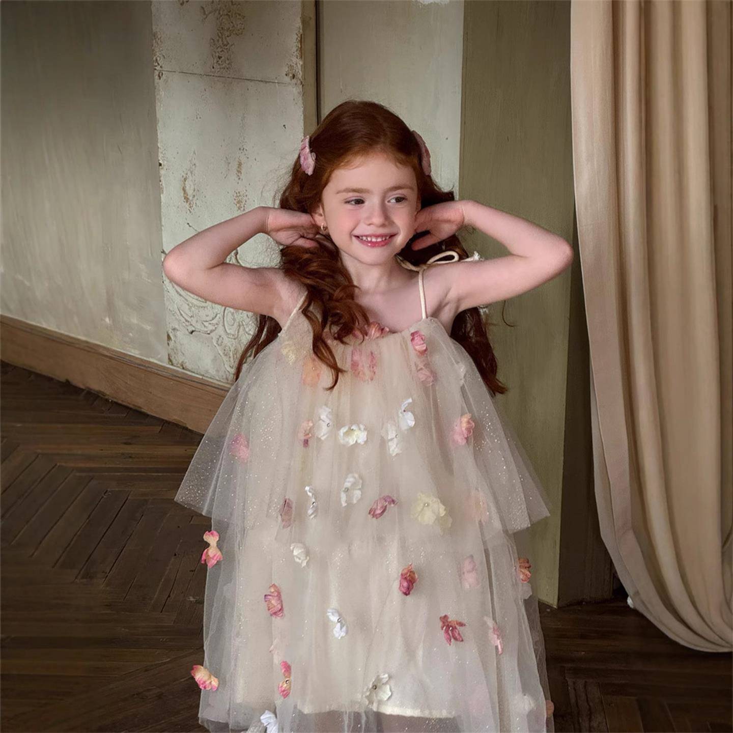 NEXT GJLG 女童连衣裙夏装2025夏季新款超仙飘纱立体纱裙公主裙子