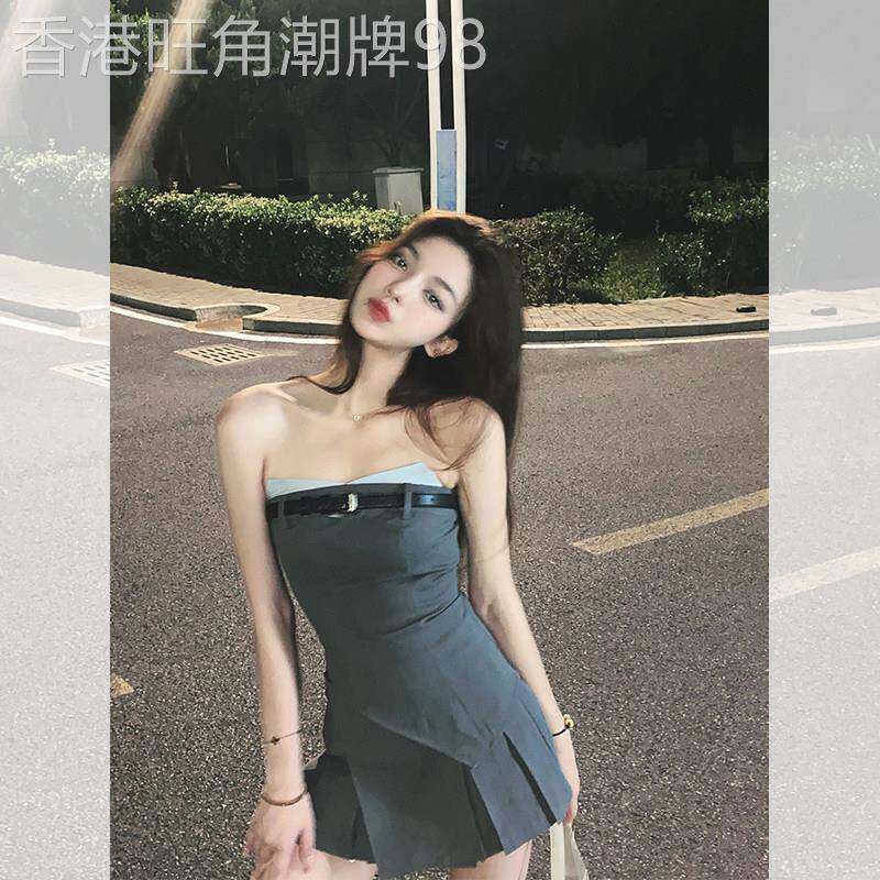 法式学院小香风抹胸两件套装裙子女夏款小个子气质茶系穿搭一整套