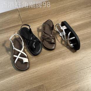 港风夹趾厚底罗马凉鞋女仙女风ins潮夏新款防滑软底百搭平底