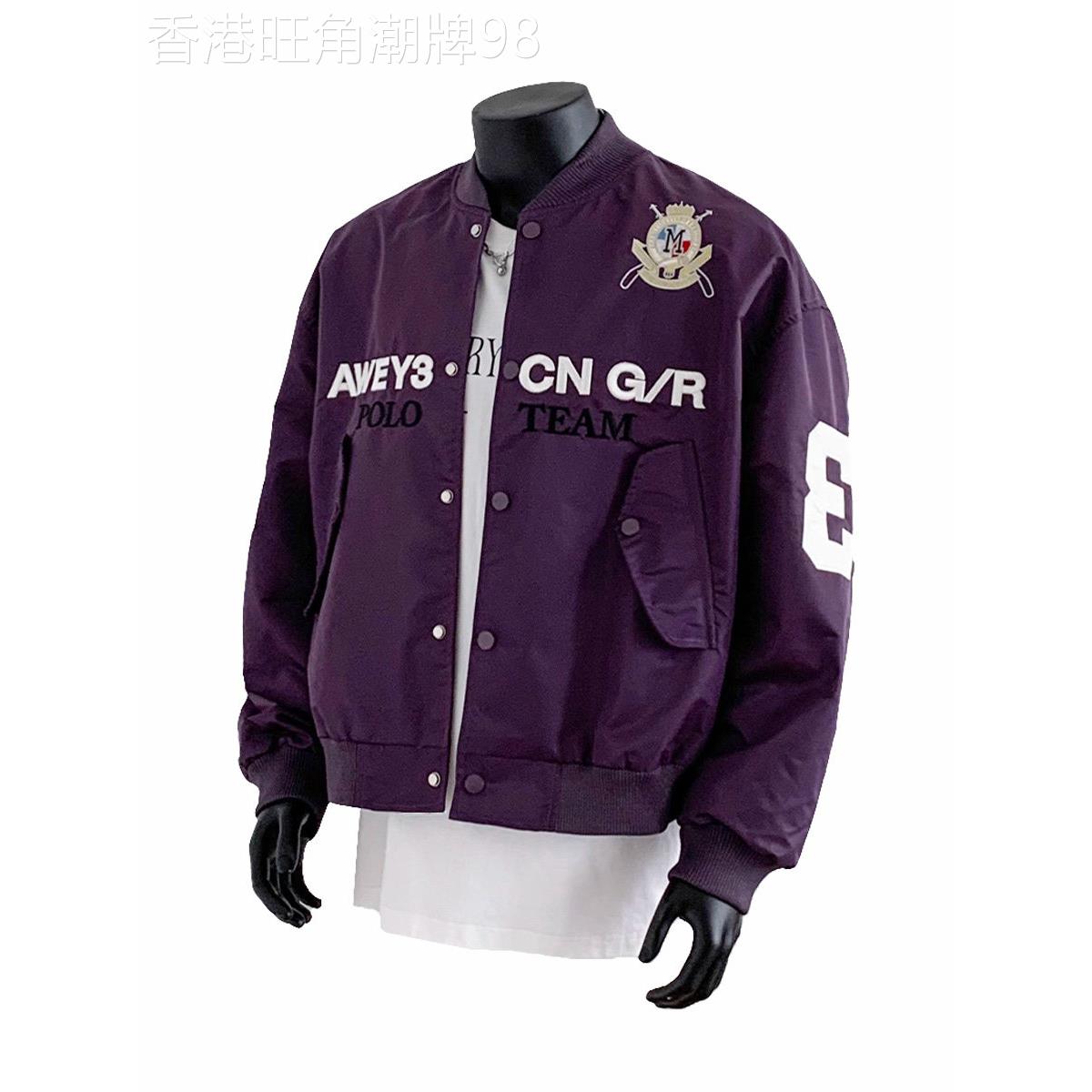 MUSONMU美式复古字母刺绣紫色飞行夹克外套潮牌cleanfit棒球服男