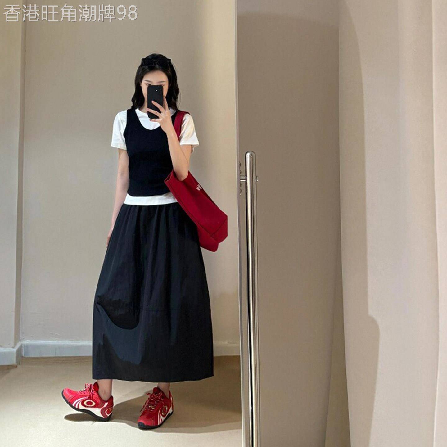 潮牌工装半身裙女夏季新款大尺码胖mm梨型身材长版显瘦a字花苞裙