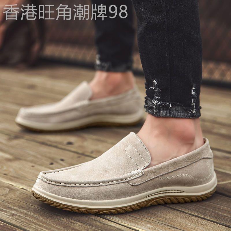 IT ins潮牌休闲皮鞋男春季镂空透气真皮磨砂手工车缝线懒人套脚鞋