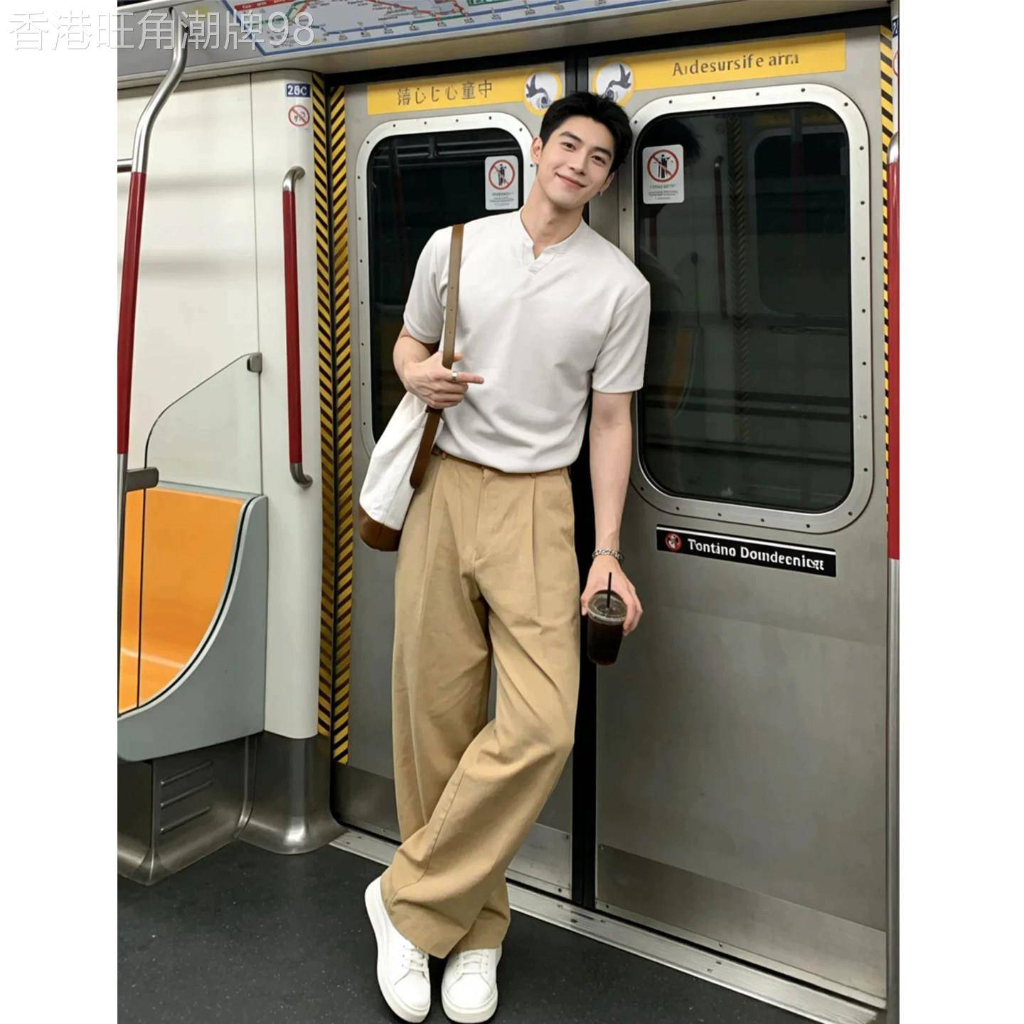 韩国Uamtor套装男士夏季老钱风穿搭亚麻高级感垂感西裤人夫感ootd